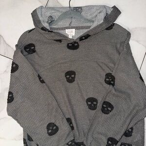 Pink Rose Gray Cowl Neck Sweater with Skull Pattern